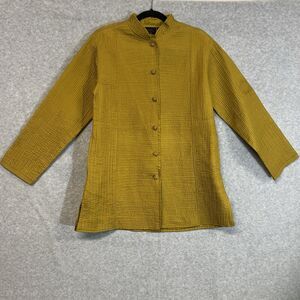 Asian Eye Jacket XS Gold Silk Textured Lagenlook Longline Mandarin Collar